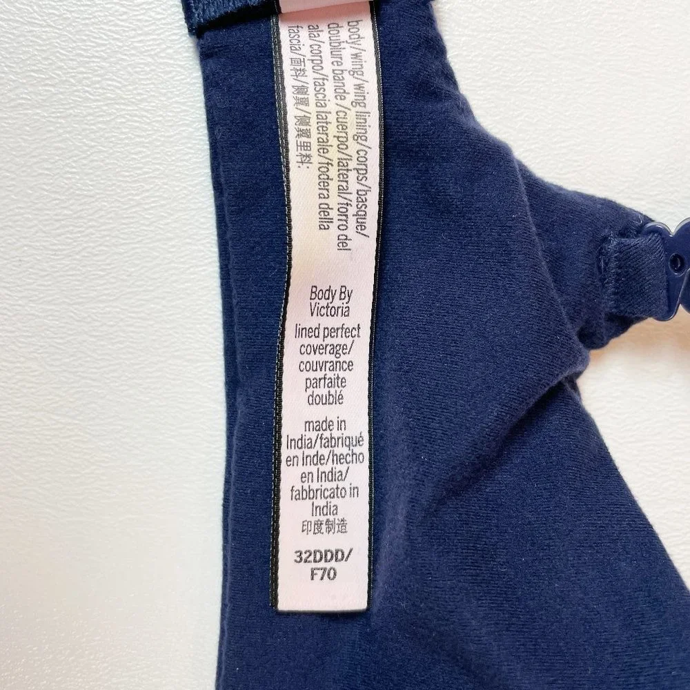 NWOT Victoria's Secret Bra 32DDD Body By Victoria Lined Perfect Coverage Blue